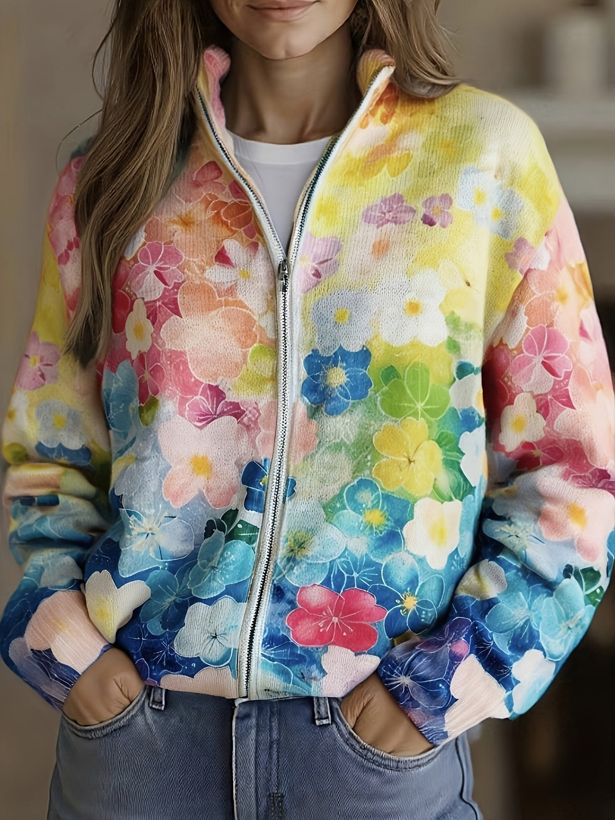 Natalie - Ombre Floral Watercolor Cardigan