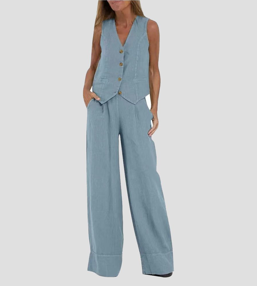 Aira - Set aus geknöpfter Weste und weit geschnittener Hose