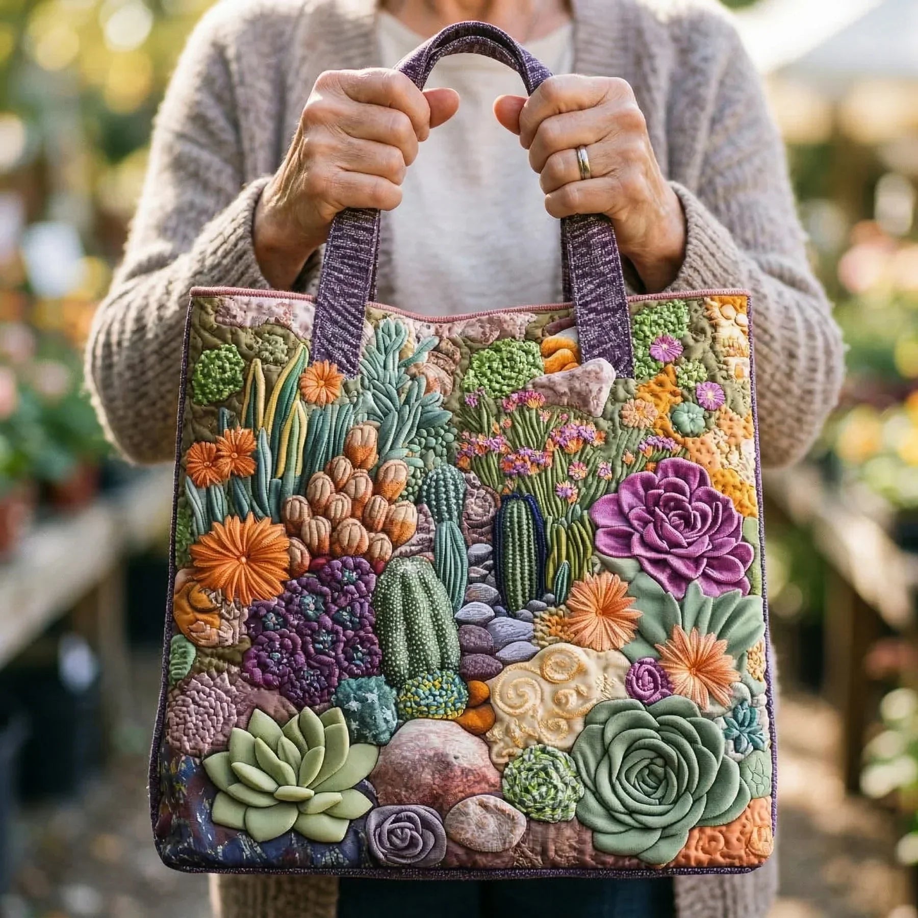 Handgefertigte Tasche - Sukkulenten-Pflanzengarten