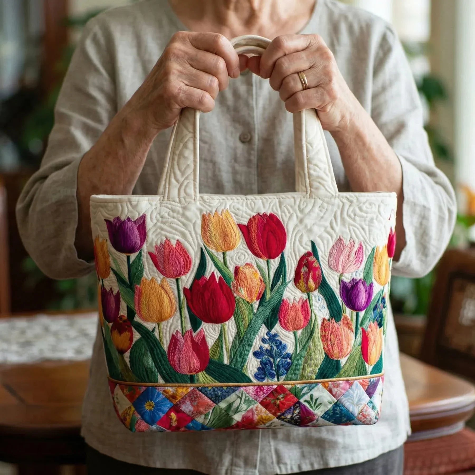 Handgefertigte Tasche - Tulpengarten