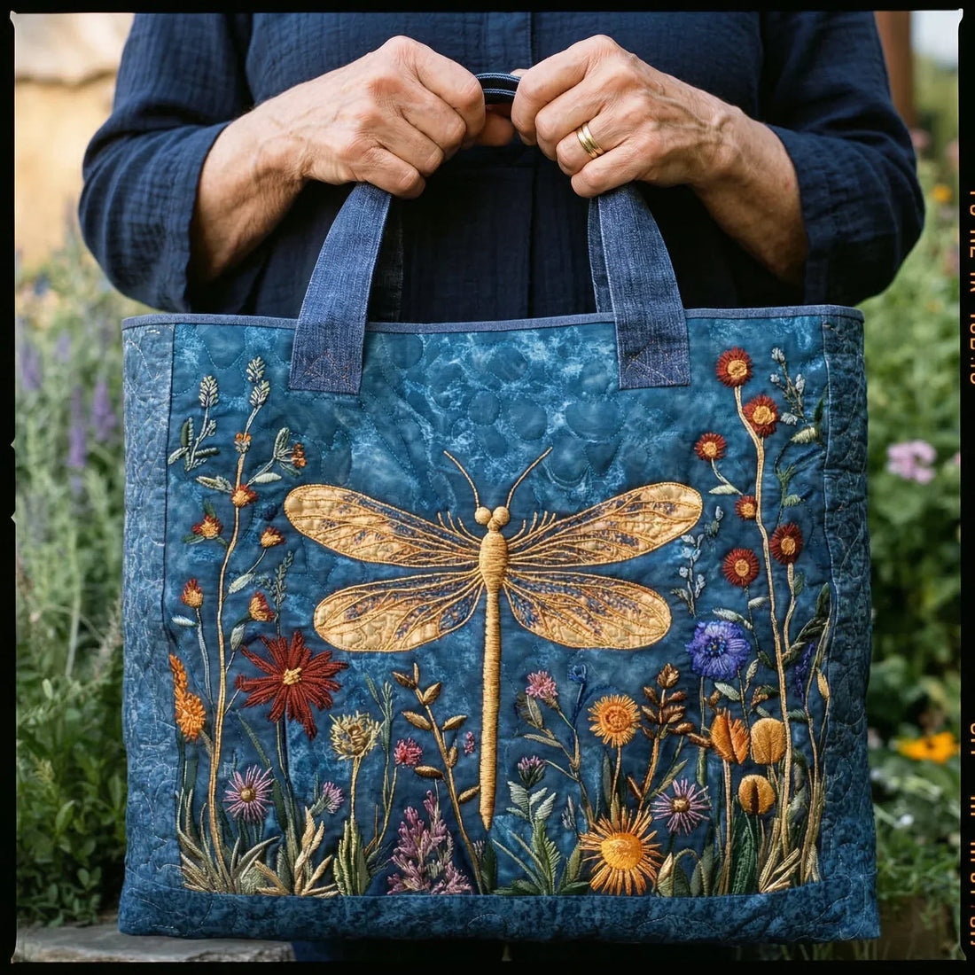 Handgefertigte Tasche - Goldene Libelle