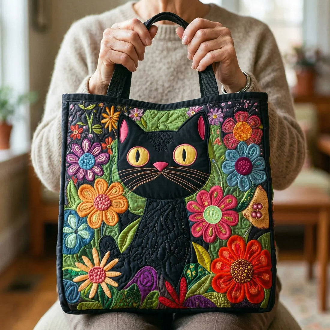 Handgefertigte Tasche - Verzauberte schwarze Katze