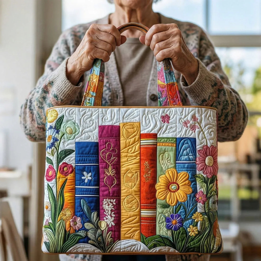 Handgefertigte Tasche - Blumenbibliothek