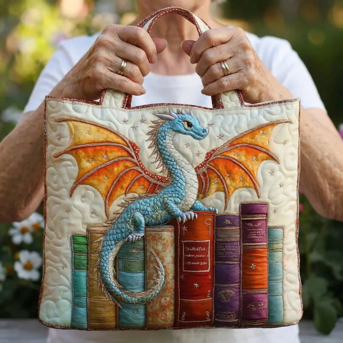 Handgefertigte Tasche - Smaragd-Drache, Wächter der Bücher