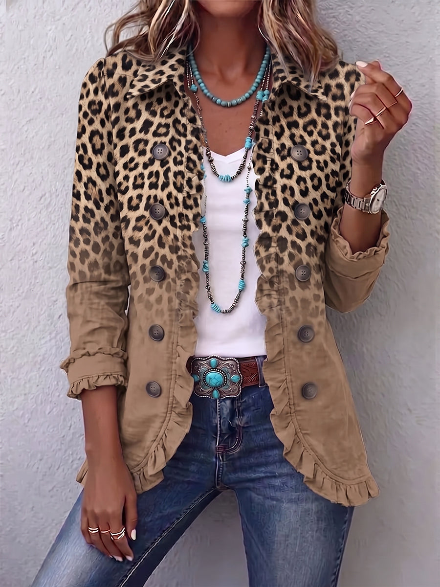 Greta | Vintage-Jacke mit Leopardenverlauf und Rüschen