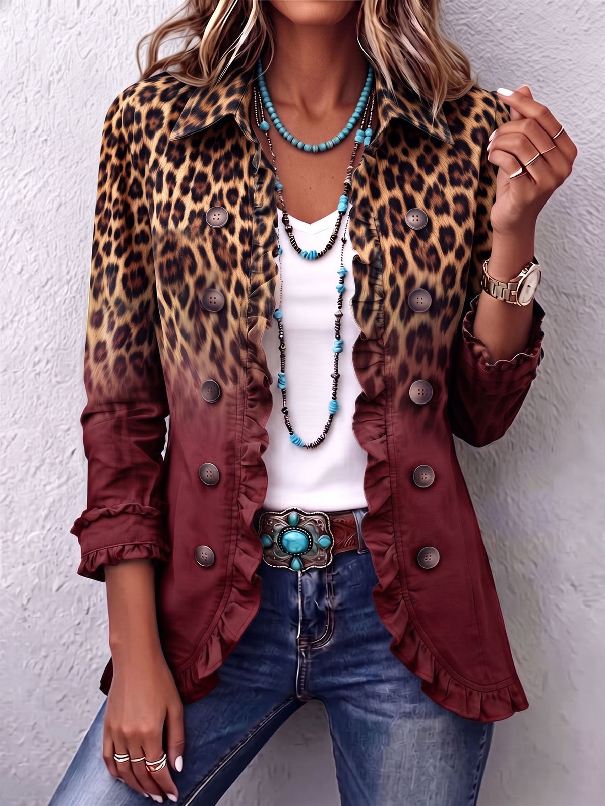 Klara | Blazerjacke mit Leoparden-Ombré und Rüschen