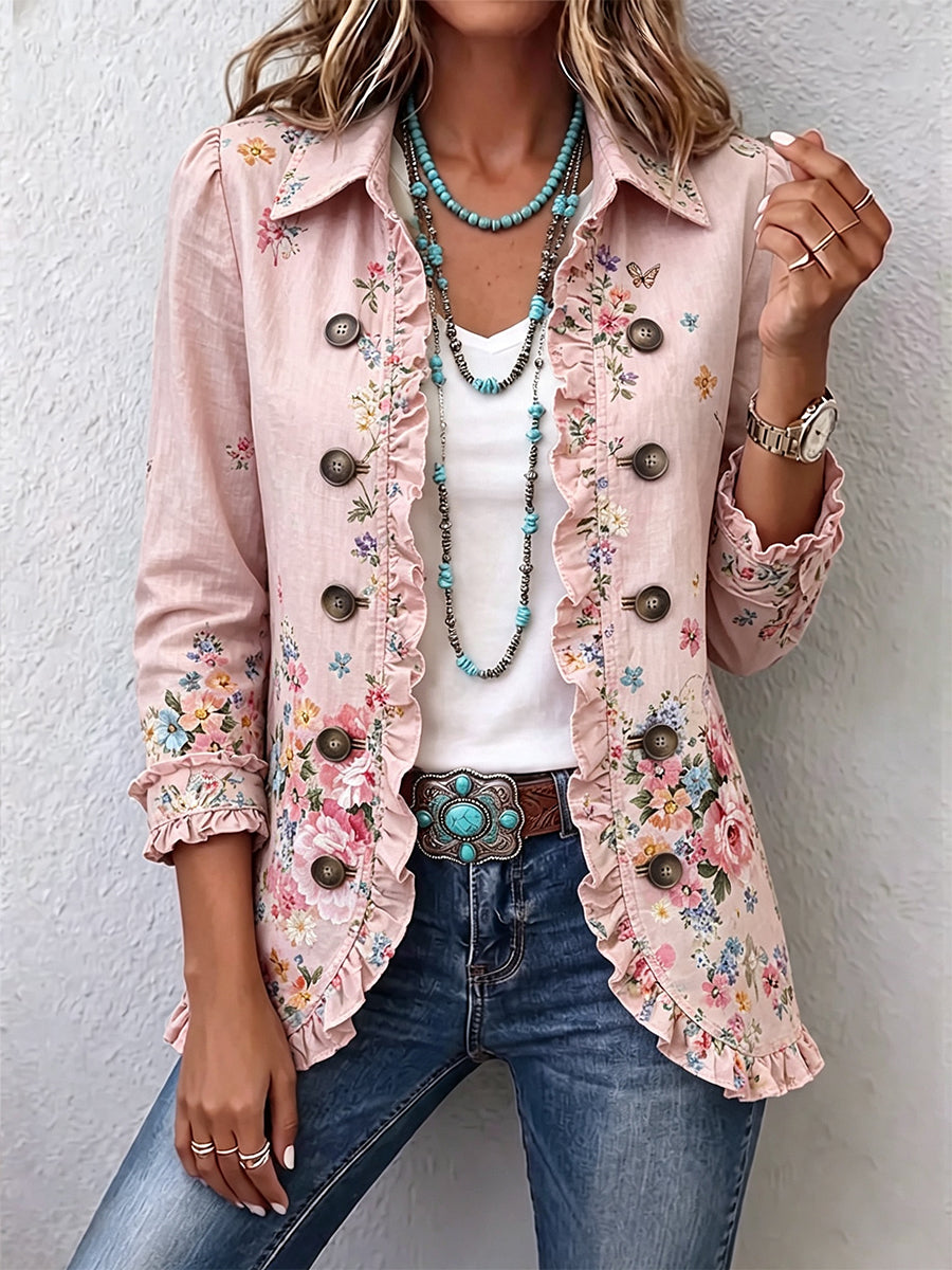 Ida | Blumenjacke mit Rüschen und Knopfleiste