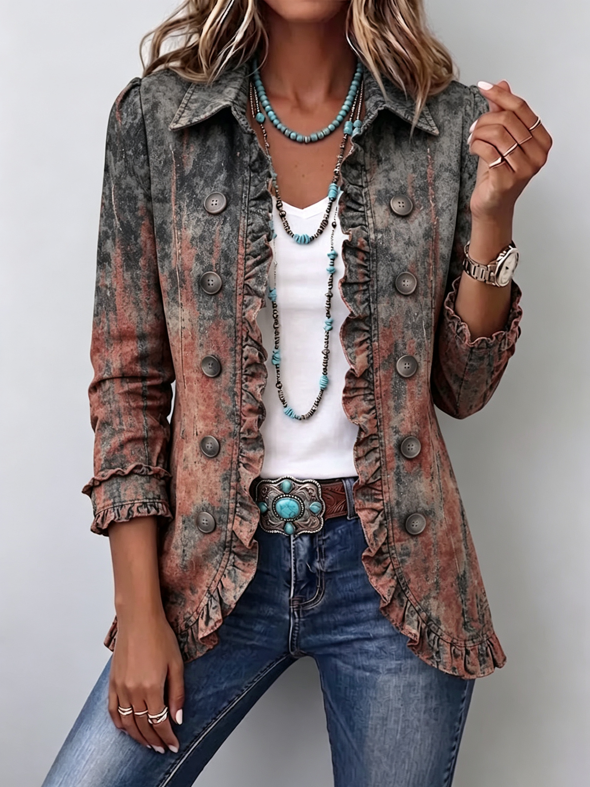 Ella | Vintage-Rüschenjacke mit strukturiertem Farbverlauf