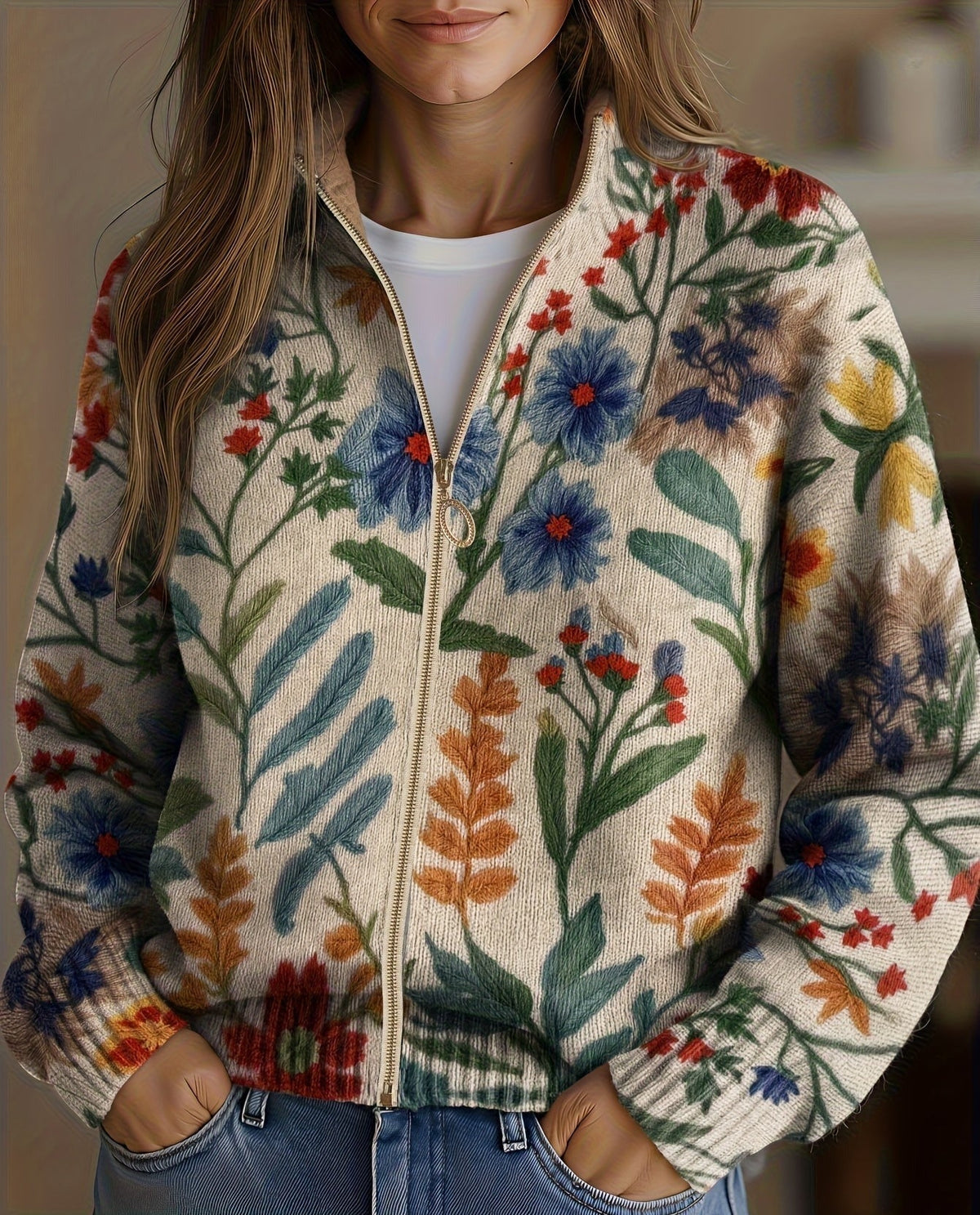 Heike™ | Cardigan mit Folklore-Blumen